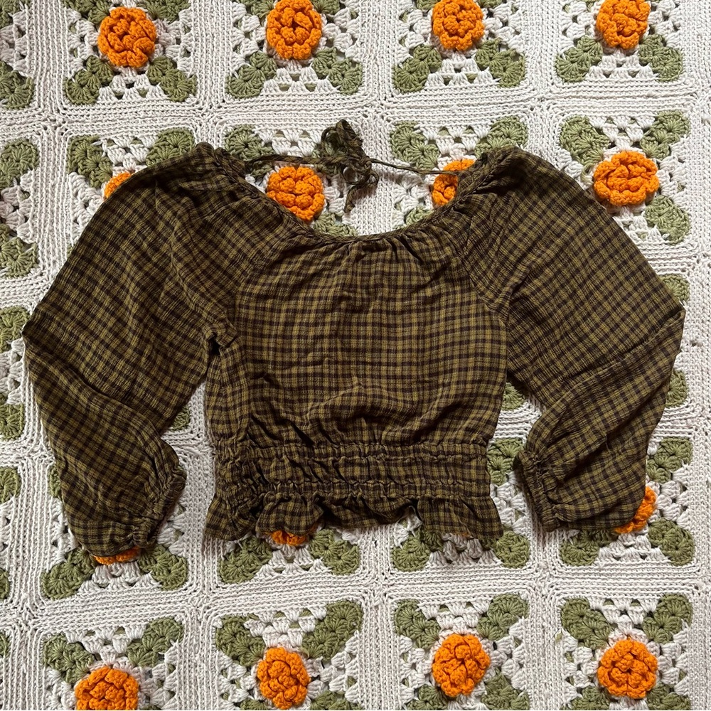 Madewell Brown and Black Plaid Blouse, Size XS